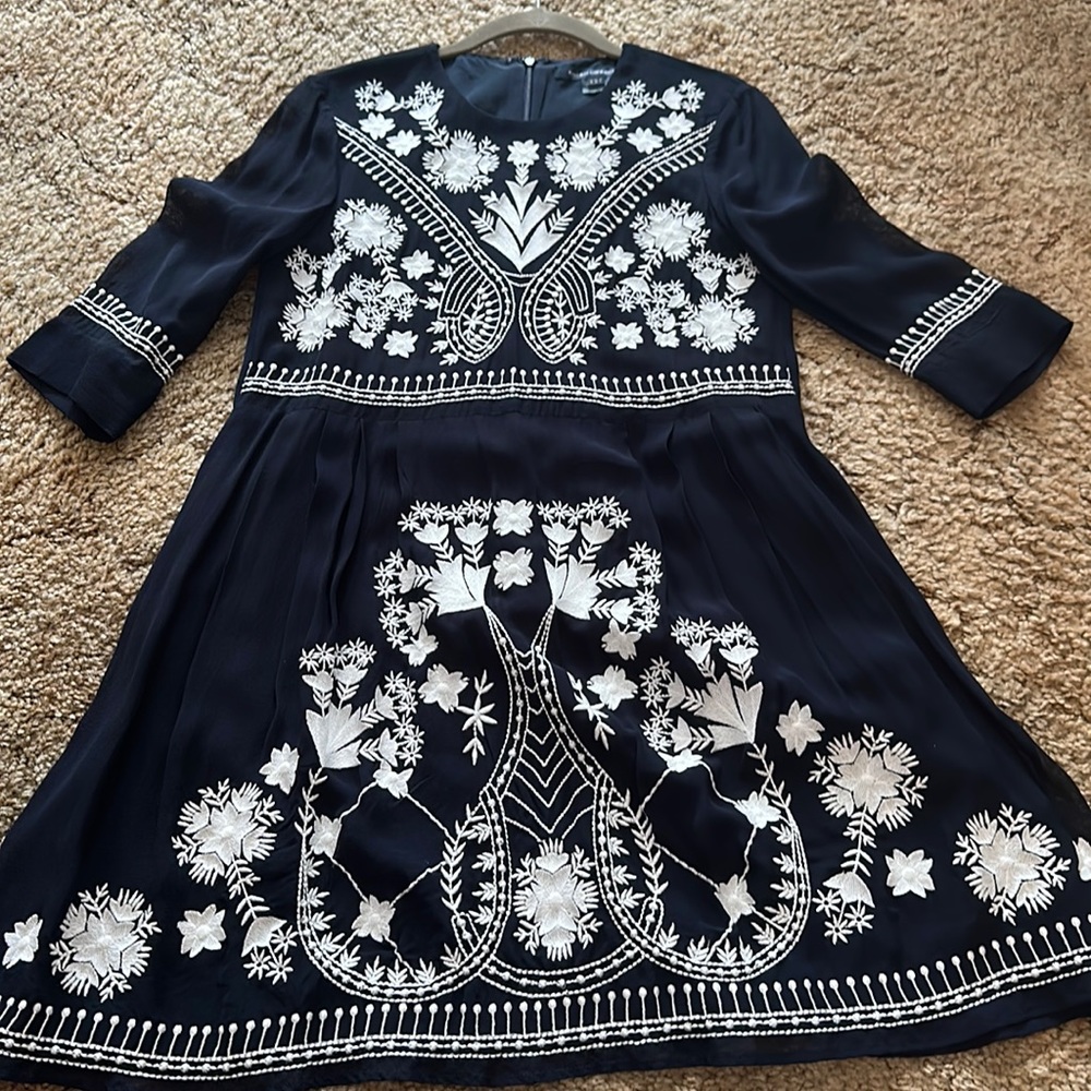 Navy blue embroidered mini dress